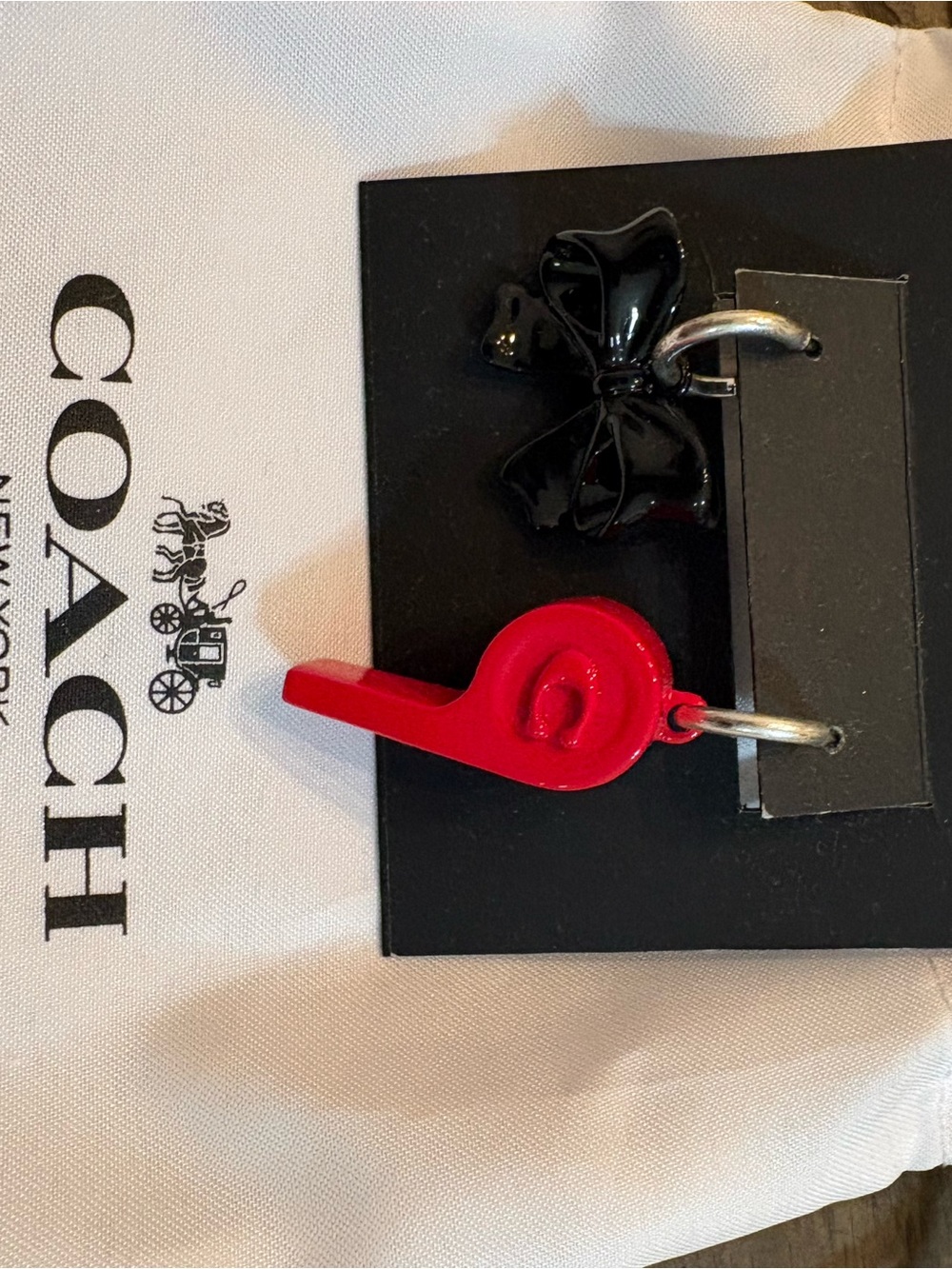 Coach Black Bow and Red Whistle Charm Earrings - Picture 4 of 6